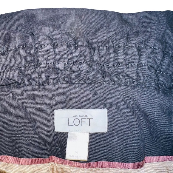 LOFT size M blue grey Cotton ruffle cinch collar button front pleated middy coat - Picture 6 of 16